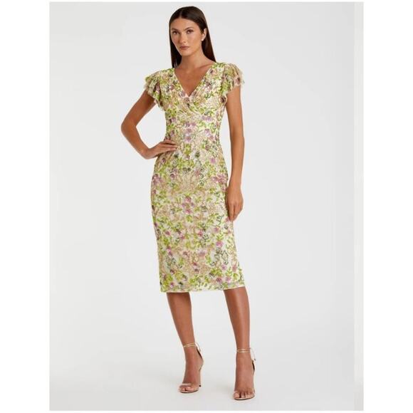 Mac Duggal 5722 Embellished Beaded Flutter Cap Sleeve Dress Floral Size 8 NWT - Picture 2 of 14